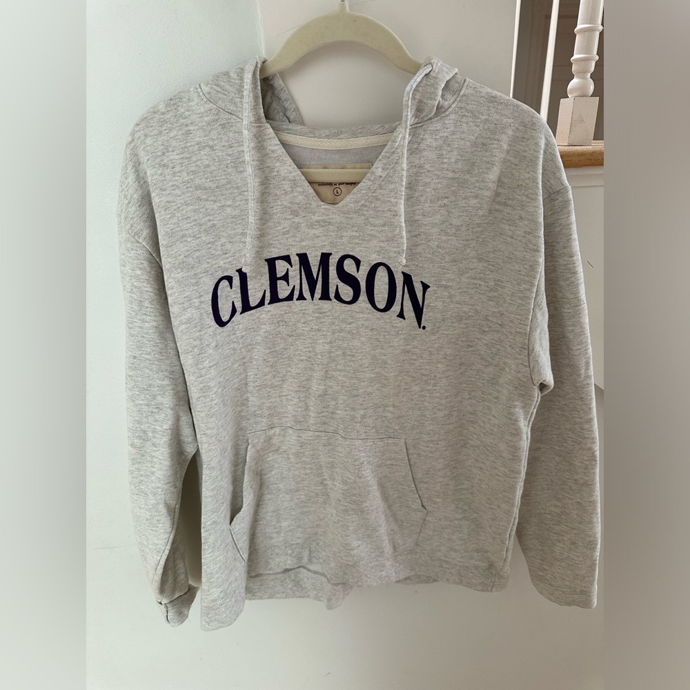 Grey Clemson V-Neck Hoodie